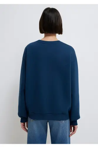 Navy Blue Sweatshirt with Logo Print 1611656-82454 - 6