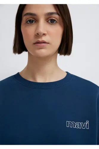 Navy Blue Sweatshirt with Logo Print 1611656-82454 - 7