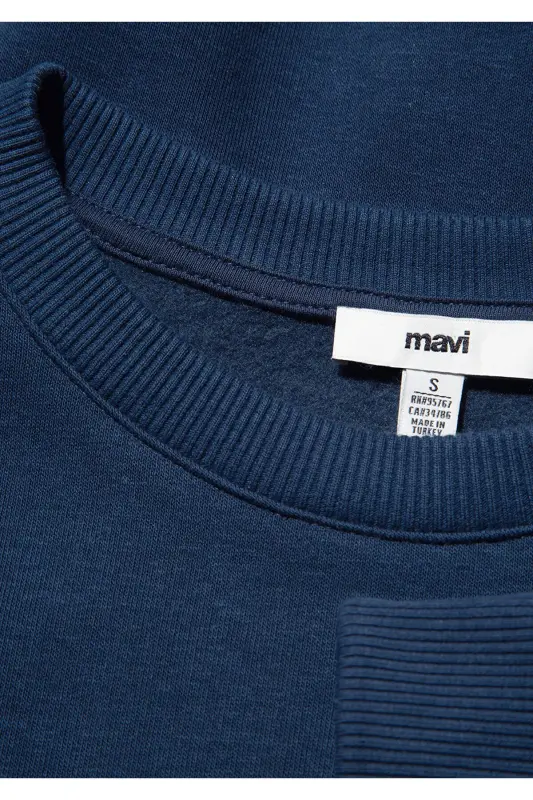 Navy Blue Sweatshirt with Logo Print 1611656-82454 - 8