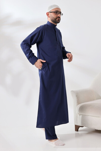 Navy Blue Sycamore Dagron Fabric Men's Hajj Umrah Outfit - 4