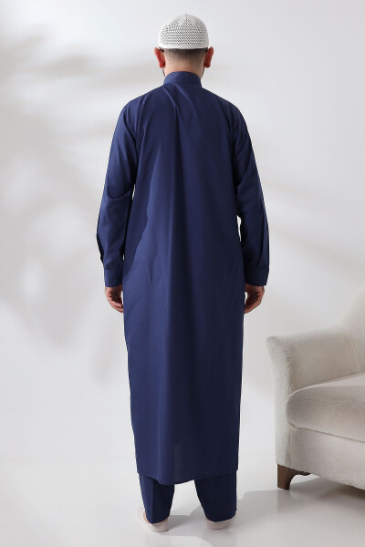 Navy Blue Sycamore Dagron Fabric Men's Hajj Umrah Outfit - 7