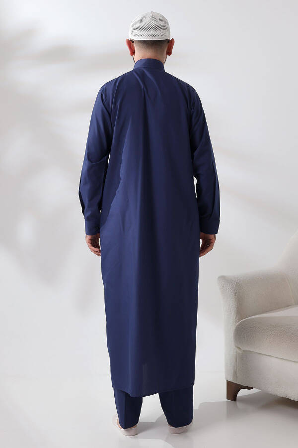 Navy Blue Sycamore Dagron Fabric Men's Hajj Umrah Outfit - 7