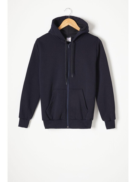 Navy Blue Three-Ply Fleece Hooded Kids Sweater 16766 - LC WAIKIKI