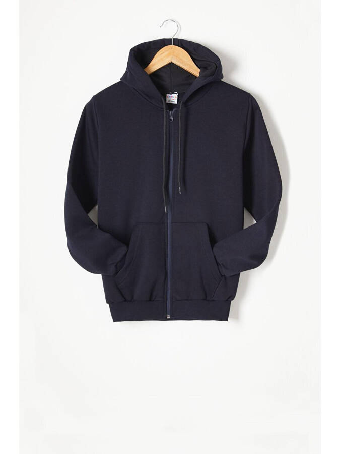 Navy Blue Three-Ply Fleece Hooded Kids Sweater 16766 - 2