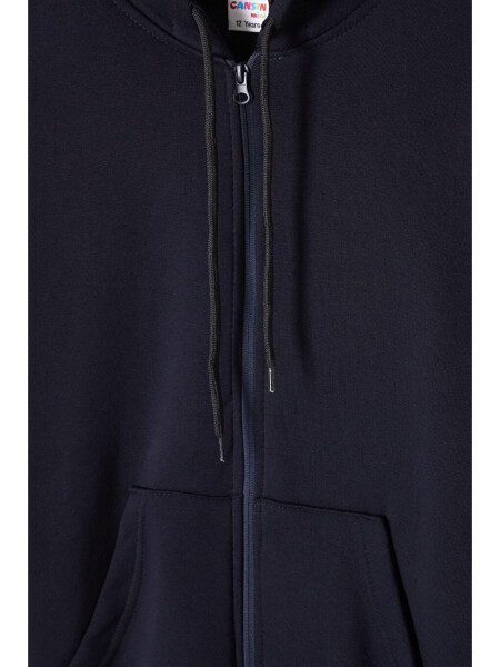 Navy Blue Three-Ply Fleece Hooded Kids Sweater 16766 - 3