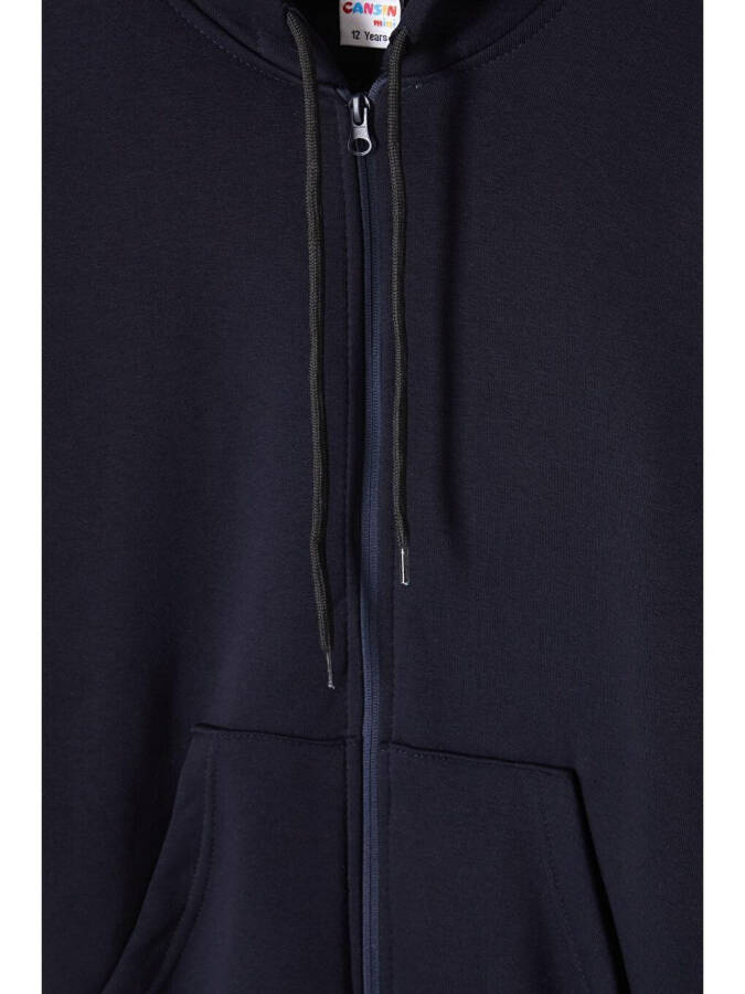 Navy Blue Three-Ply Fleece Hooded Kids Sweater 16766 - 3