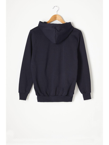 Navy Blue Three-Ply Fleece Hooded Kids Sweater 16766 - 4