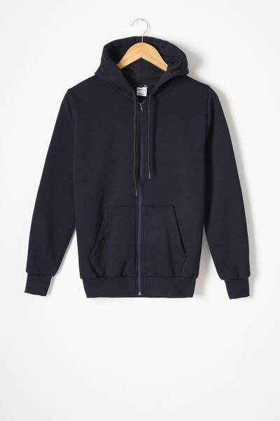 Navy Blue Three-Ply Fleece Hooded Kids Sweater 16766 - 9