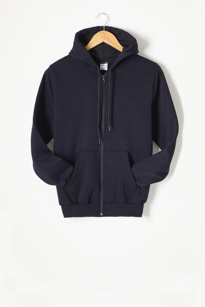 Navy Blue Three-Ply Fleece Hooded Kids Sweater 16766 - 10