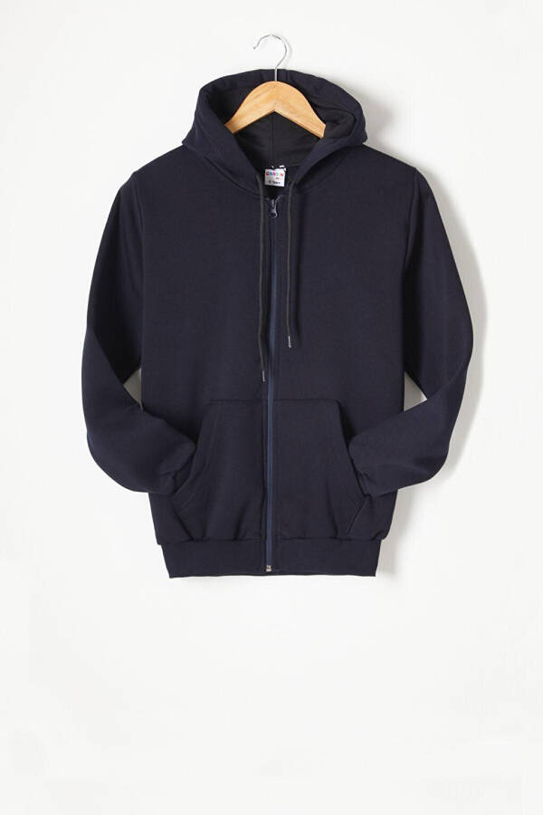 Navy Blue Three-Ply Fleece Hooded Kids Sweater 16766 - 10