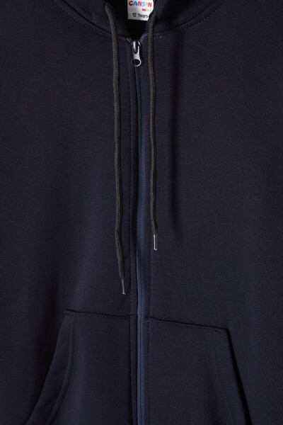 Navy Blue Three-Ply Fleece Hooded Kids Sweater 16766 - 11