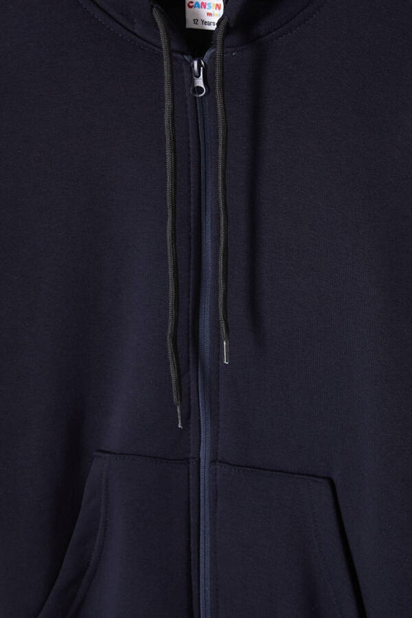 Navy Blue Three-Ply Fleece Hooded Kids Sweater 16766 - 11