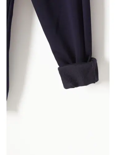 Navy Blue Three-Threaded Fleece Lined Elastic Waistband Kids Sweatpants 16762-Navy Blue - 3