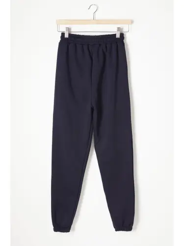 Navy Blue Three-Threaded Fleece Lined Elastic Waistband Kids Sweatpants 16762-Navy Blue - 4