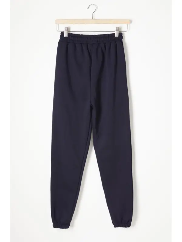 Navy Blue Three-Threaded Fleece Lined Elastic Waistband Kids Sweatpants 16762-Navy Blue - 4