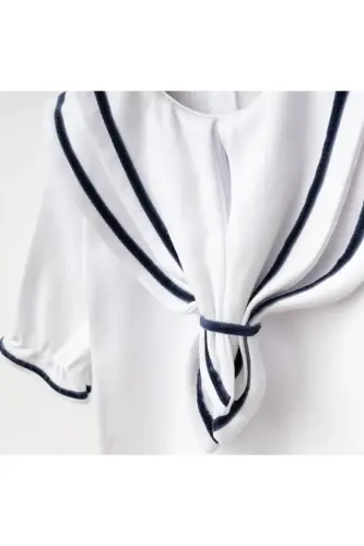 Navy Blue Trimmed Sailor 100% Cotton Jumpsuit Set - Navyblue - 4