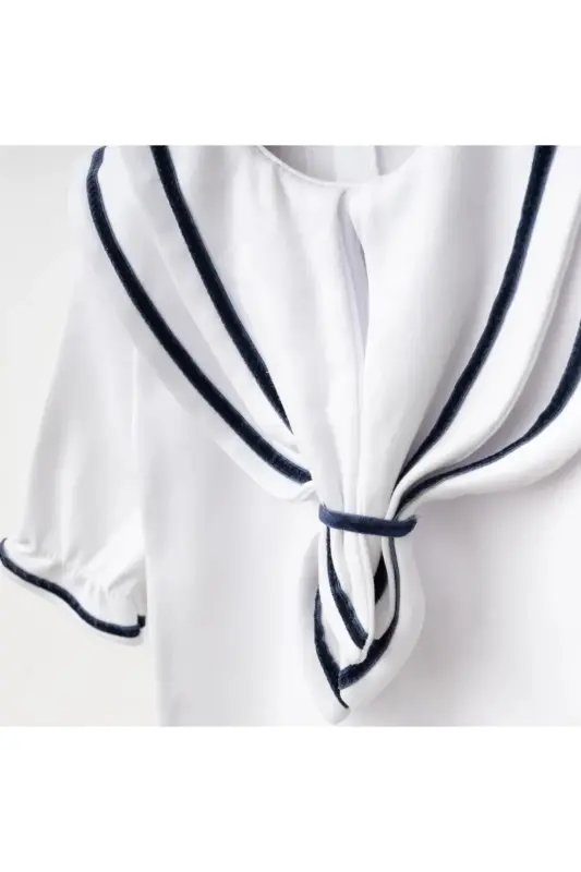Navy Blue Trimmed Sailor 100% Cotton Jumpsuit Set - Navyblue - 4