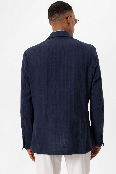 Navy Blue Unlined Men's Blazer Jacket with Patch Pockets - 20