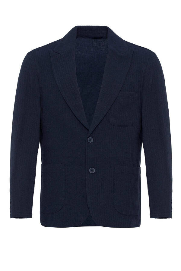 Navy Blue Unlined Men's Blazer Jacket with Patch Pockets - 14