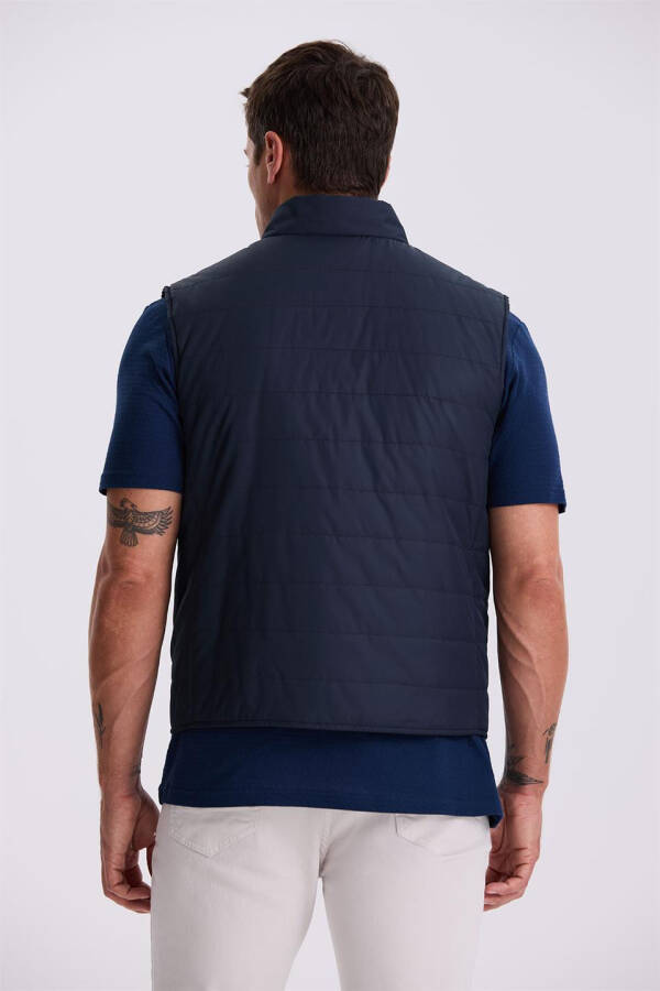 Navy Blue V-Neck Fiber Slim Fit Waistcoat - 8