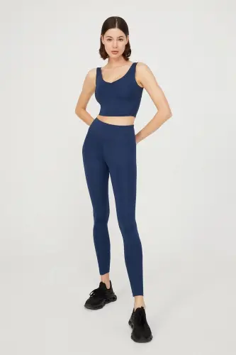 Navy Blue V-Neck Lightly Supported Padded Sports Bra - 5