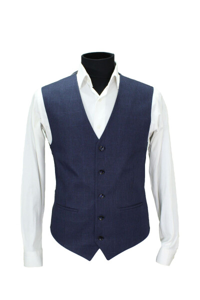 Navy blue, V-neck, quilted men's waistcoat (50647) - 1