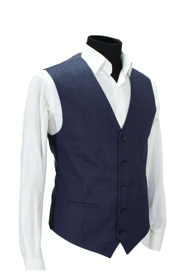 Navy blue, V-neck, quilted men's waistcoat (50647) - 2