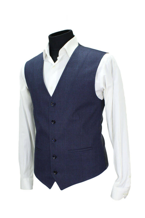 Navy blue, V-neck, quilted men's waistcoat (50647) - 3