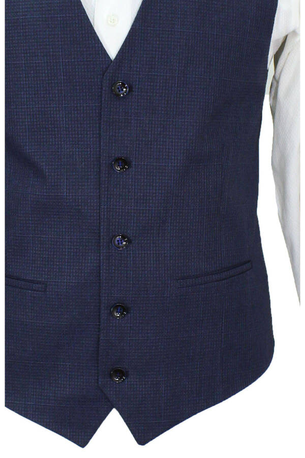 Navy blue, V-neck, quilted men's waistcoat (50647) - 4