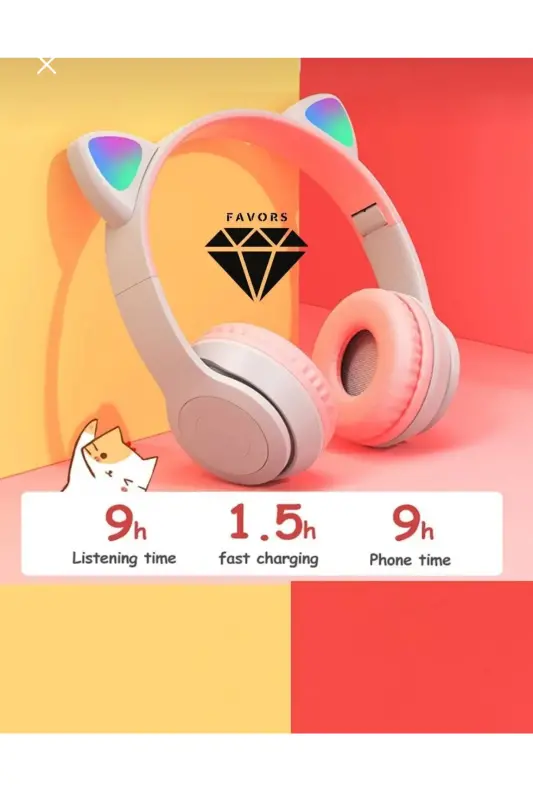 Navy Blue Vilya Cat Ear Detailed Compatible Bluetooth Wireless Headphone Child Gamer Aux Cable-turquoise - 2