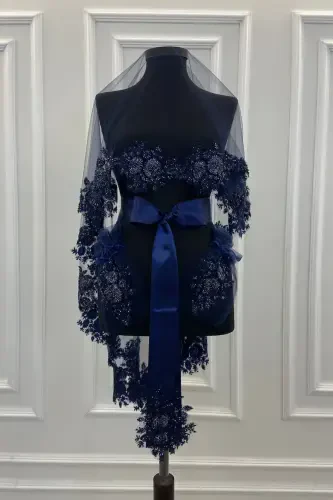 Navy Blue Vip Bridal Veil Set, Henna Veil Cover Set - Navy Blue - 1