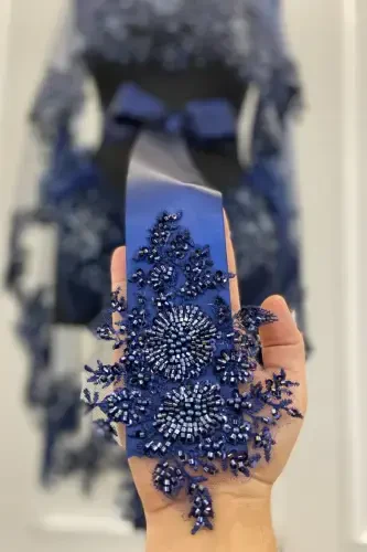 Navy Blue Vip Bridal Veil Set, Henna Veil Cover Set - Navy Blue - 2