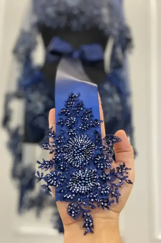 Navy Blue Vip Bridal Veil Set, Henna Veil Cover Set - Navy Blue - 2