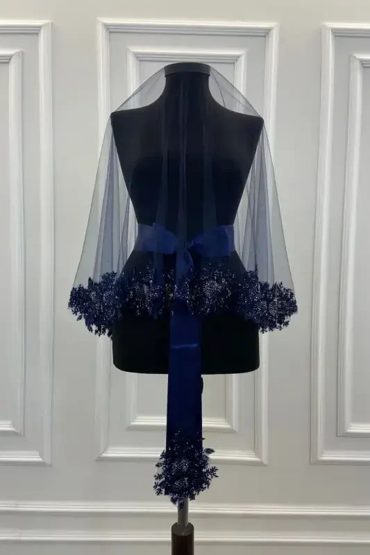 Navy Blue Vip Bridal Veil Set, Henna Veil Cover Set - Navy Blue - 3