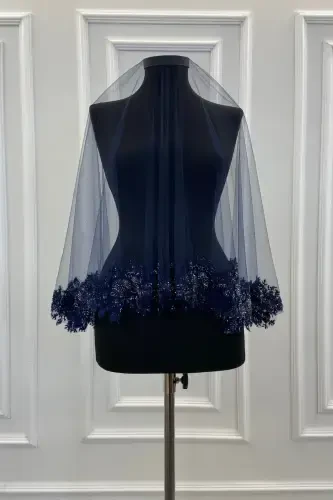 Navy Blue Vip Bridal Veil Set, Henna Veil Cover Set - Navy Blue - 5
