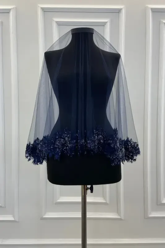 Navy Blue Vip Bridal Veil Set, Henna Veil Cover Set - Navy Blue - 5