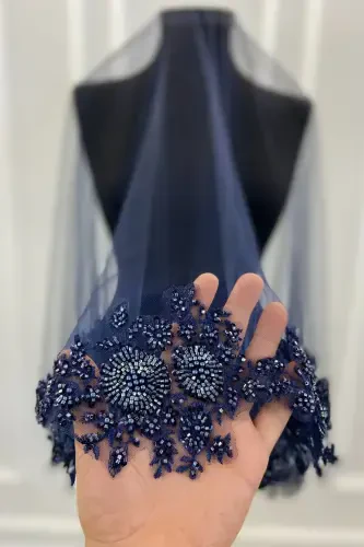 Navy Blue Vip Bridal Veil Set, Henna Veil Cover Set - Navy Blue - 6