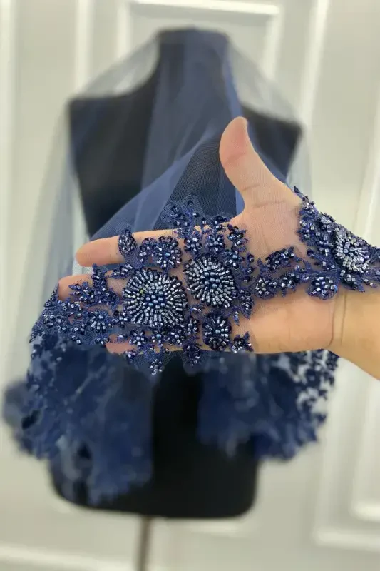 Navy Blue Vip Bridal Veil Set, Henna Veil Cover Set - Navy Blue - 7