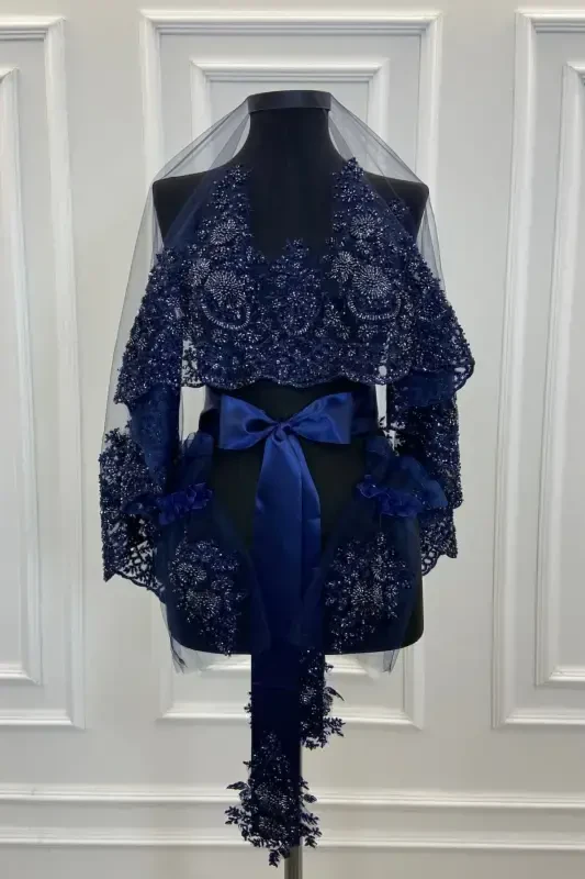 Navy Blue Vip Deluxe Bridal Veil Set-Navy Blue - 2