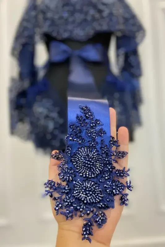 Navy Blue Vip Deluxe Bridal Veil Set-Navy Blue - 3