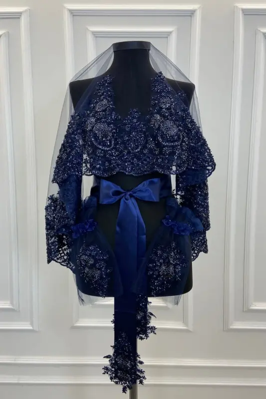 Navy Blue Vip Deluxe Bridal Veil Set-Navy Blue - 2