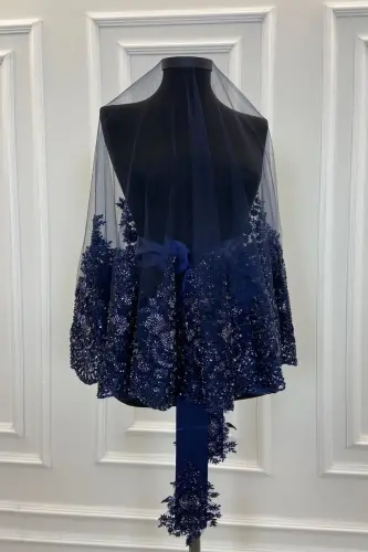 Navy Blue Vip Deluxe Bridal Veil Set-Navy Blue - 5
