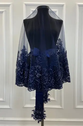 Navy Blue Vip Deluxe Bridal Veil Set-Navy Blue - 6
