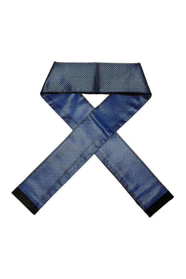 Navy Blue White Stripe Phosphorous Satin Fine Cashmere Soft Winter New Generation Scarf - Gift - 4