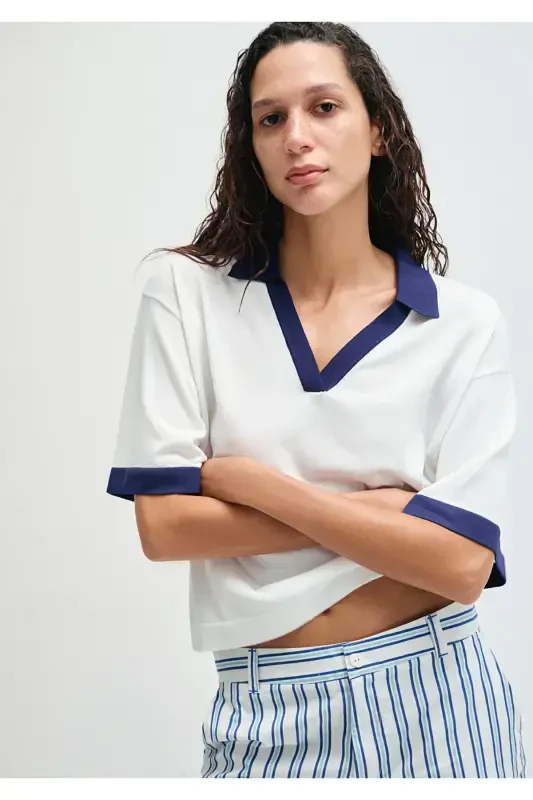 Navy Blue White Tricot Polo Regular Fit / Nor - MAVI