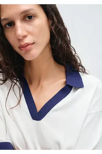 Navy Blue White Tricot Polo Regular Fit / Nor - 5