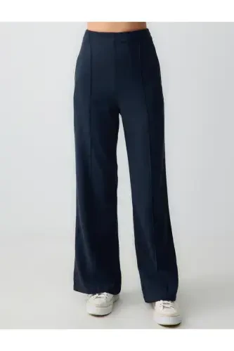 Navy Blue Wide Leg High Waisted Linen Pants - 4