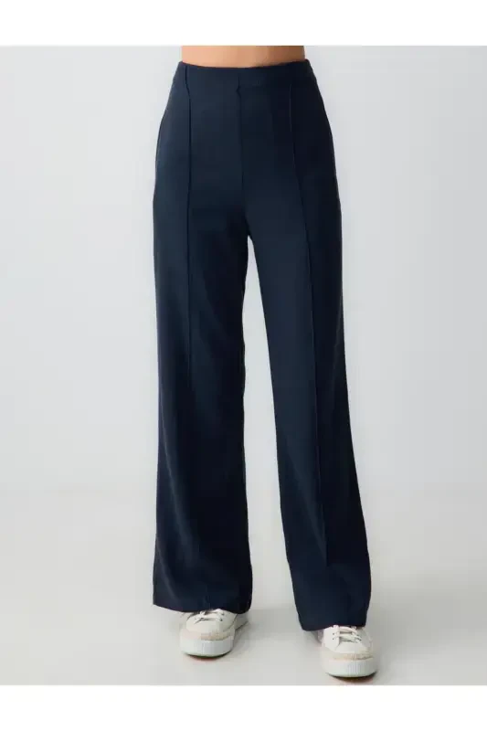 Navy Blue Wide Leg High Waisted Linen Pants - 4