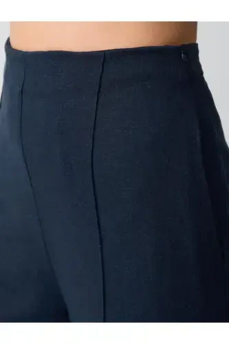 Navy Blue Wide Leg High Waisted Linen Pants - 5