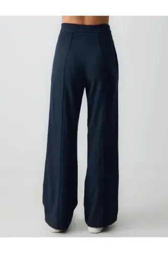 Navy Blue Wide Leg High Waisted Linen Pants - 6